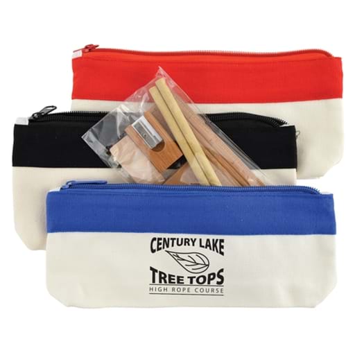 Bamboo Stationery Set In Cotton Canvas Organiser / Pencil Case
